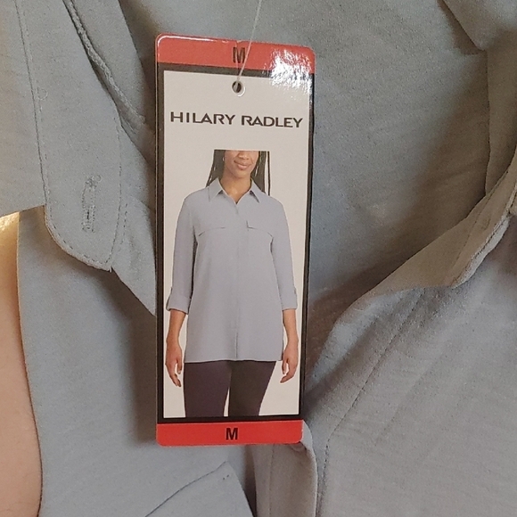 Hilary Radley Womans Button-up Shirt Pocket Top Light Blue M - Picture 5 of 5
